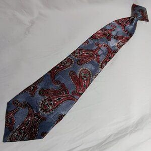 Vintage David Taylor Red & Gray Paisley Polyester Shiny Clip-On Tie